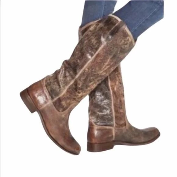 Frye 6.5 Brown Leather Distressed Glazed Crackle MELISSA Button Riding Boots - Picture 1 of 11